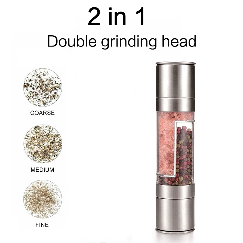 Adjustable Pepper Mill Grinder 2 In 1 Stainless Steel Manual Salt Pepper  Grinder Seasoning Kitchen Tools Grinding For Cooking - AliExpress