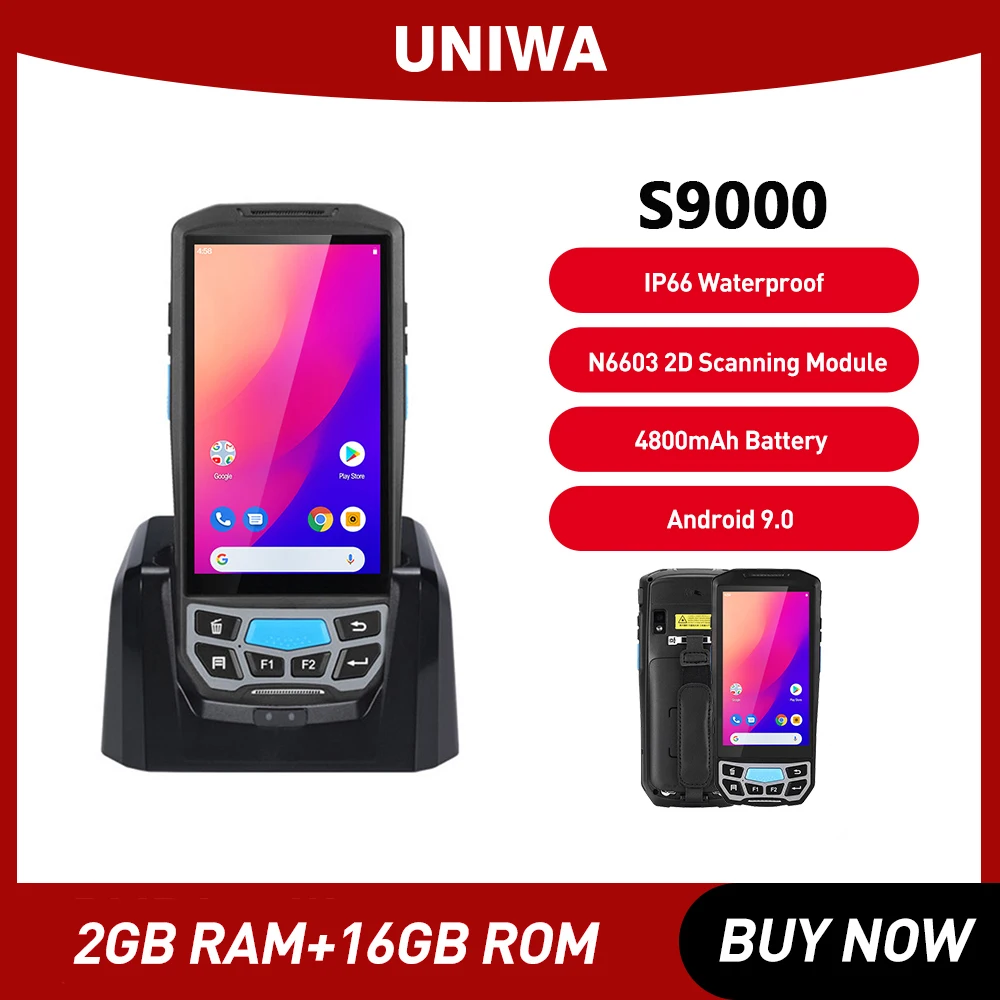 UNIWA S9000 Smartphone With PDA Barcoder Scanner IP66 Waterproof 2GB 16GB Mobile Phone 5.0 Inch 4800mAh Cellphones uniwa hs002 2d laser scanner mobile phone 2g 16g android 10 smartphone for qr code pda barcode cellphone slim handheld