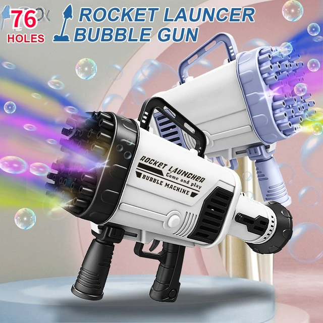 Gatling-Pistolas de burbujas eléctricas para niños, máquina de burbujas parpadeante automática, lanzador de cohete, juguetes al aire libre, regalo del Día de los niños 2