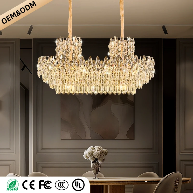 Luxury Crystal Chandeliers High-end Hanging Chandelier Villa Living Room Hall Lighting Lustre Dining Table Pendant Ceiling Lamp 3