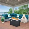 7-piece Set of Willow Terrace Furniture, PE Rattan Outdoor Segmented Sofa, Table with Fire Pit, Anti Slip Mat, and Furniture Set 2