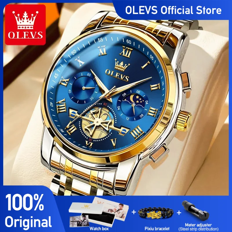 Orologio Uomo OLEVS Acciaio Inox Quadrante Dorato - Analogo Con Data, Luminoso E Impermeabile 30M