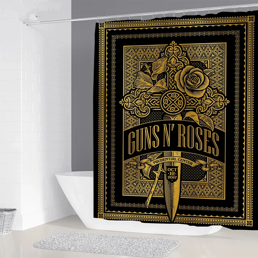 Rock-Gun Roses Bathroom Curtains for the Home Shower Shower Curtain Waterproof Folding Partition Accessories Bath Bedrooms Set 4