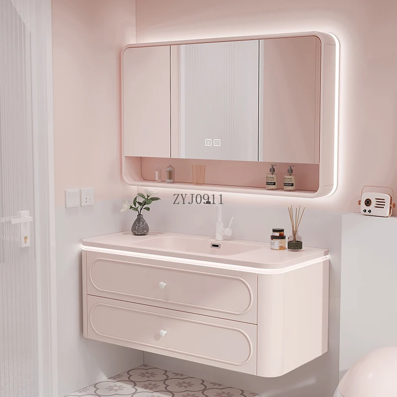 *Pink paint smart bathroom cabinet French cream wind toilet washstand combination