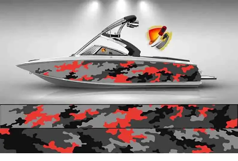 

Camouflage Graphics Printing Dark Gray & Red Fishbone Graphic Vinyl Waterproof Boat Wrap Decal Decoration Fits Any Boat Custom