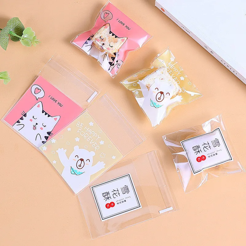 100 Stück 7x7+3cm Kleine Plastik-Cartoon-Selbstklebebeutel für Bäckerei-Verpackungen, Kekse, Snacks, Süßigkeiten, Weihnachtsparty-Geschenke – Detail 5
