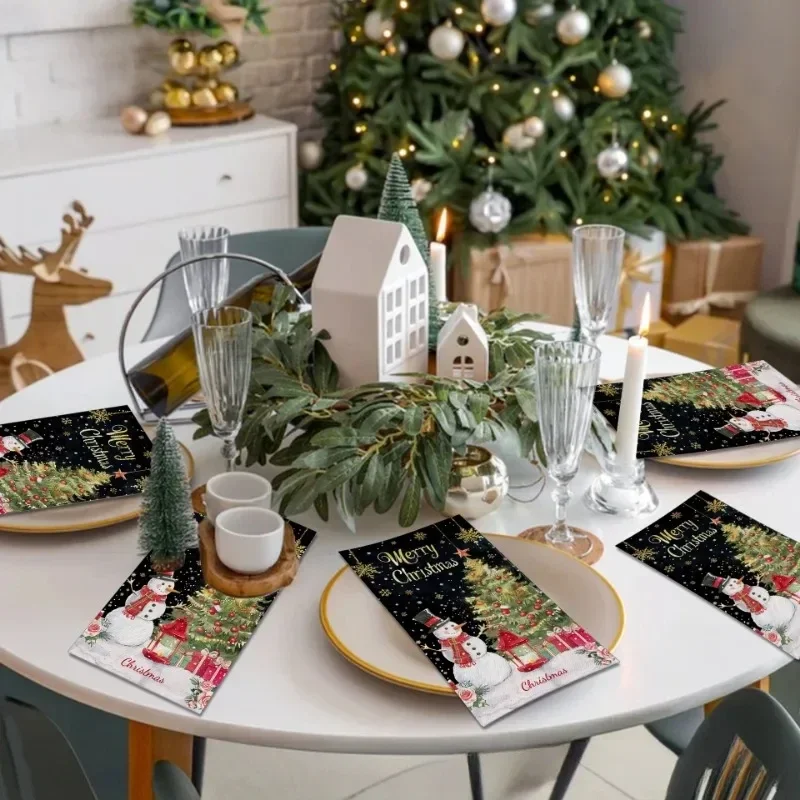 20pcs 34.2*40.6cm 2Ply Christmas Snowman Long Paper Napkin Large Size Party Table Paper Black Gold Christmas Tree Placemat