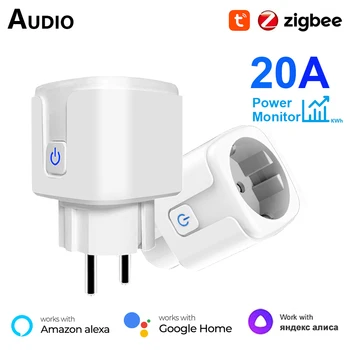 Tuya Zigbee 스마트 전원 플러그, EU 스마트 소켓, 전원 모니터 콘센트, Smartlife 앱 원격 제어, 알렉사 구글 홈과 작동, 20A