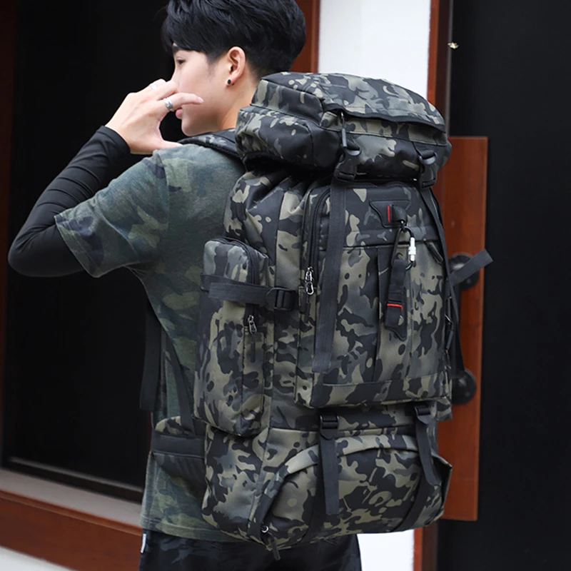 Large Capacity Outdoor Backpack Oxford Cloth Waterproof Camouflage Backpack 80L Travel Outdoor Camping Military