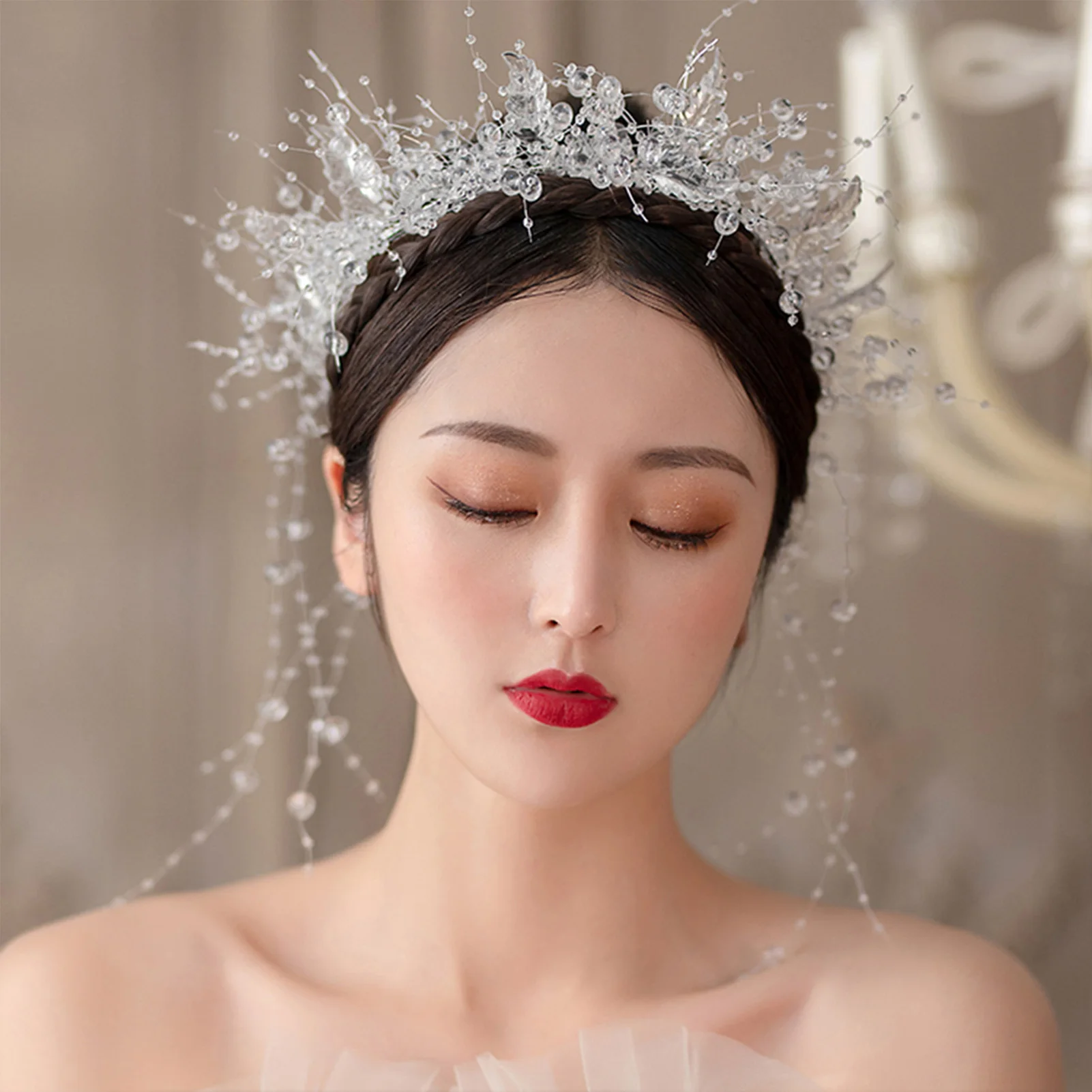 Hair Accessory Jewelry Set Jewelry Accessories Hair Headdress Bridal Headwear Hair Band Crown Glaze Leaf Headbands Wedding Crystal Hairband Bridal Vintage & Earrings Hair Ornaments Girls Exquisite Colored Headpiece Jewelry