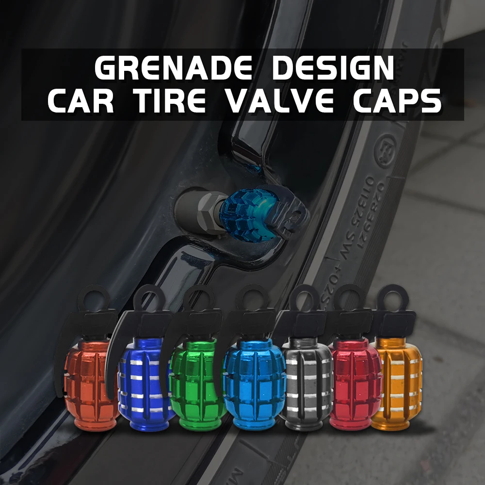 4pcs Universal Grenade Tire Valve Caps for Car Motorcycle Aluminum
