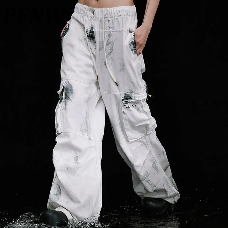 

PFNW Men's Punk Multi Pocket Streetwear Contoured Cargo Pants Unisex Wide Leg Women's Straight Tide Chic Loose Overalls 12Z5493
