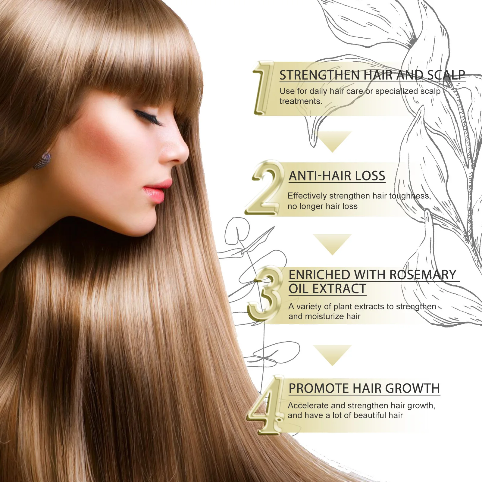 Rosemary Hair Care Essential Oil, Hair Care, Smooth Hair, Gentle Nourishing and Glossy Care Oil