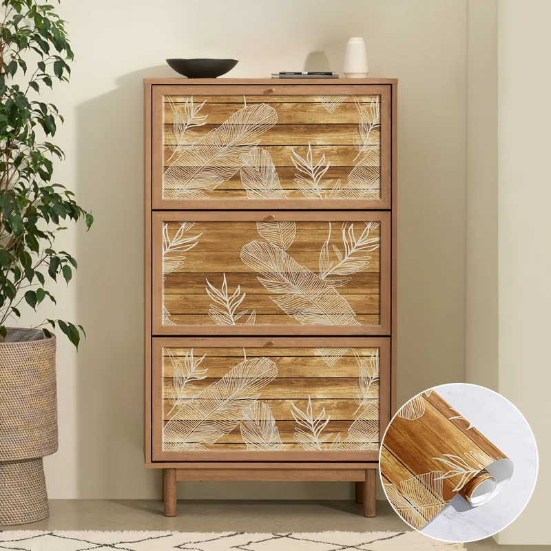 autocollants imperméables en bois de rotin pour décoration de papier peint autocollant en pvc pour armoire