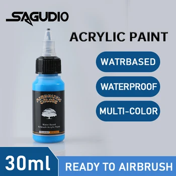 SAGUD Vernice per aerografo pronta da spruzzare a base d'acqua 24 colori opachi 30 ml Vernice acrilica premium per principianti, hobbisti e artisti 1