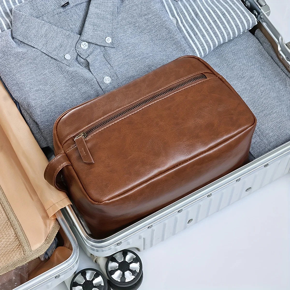 Men Business Travel Wash Toiletry Bag Waterproof PU Leather Bathroom Shaving Tools Organizer Bag Makeup Pouch Women Cosmetic Bag 2
