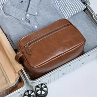 Men Business Travel Wash Toiletry Bag Waterproof PU Leather Bathroom Shaving Tools Organizer Bag Makeup Pouch Women Cosmetic Bag 2