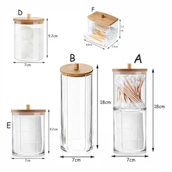 Acrylic Bathroom Jar & Makeup Organizer with Bamboo Lid: Cotton Pad & Swab Holder (5pcs)