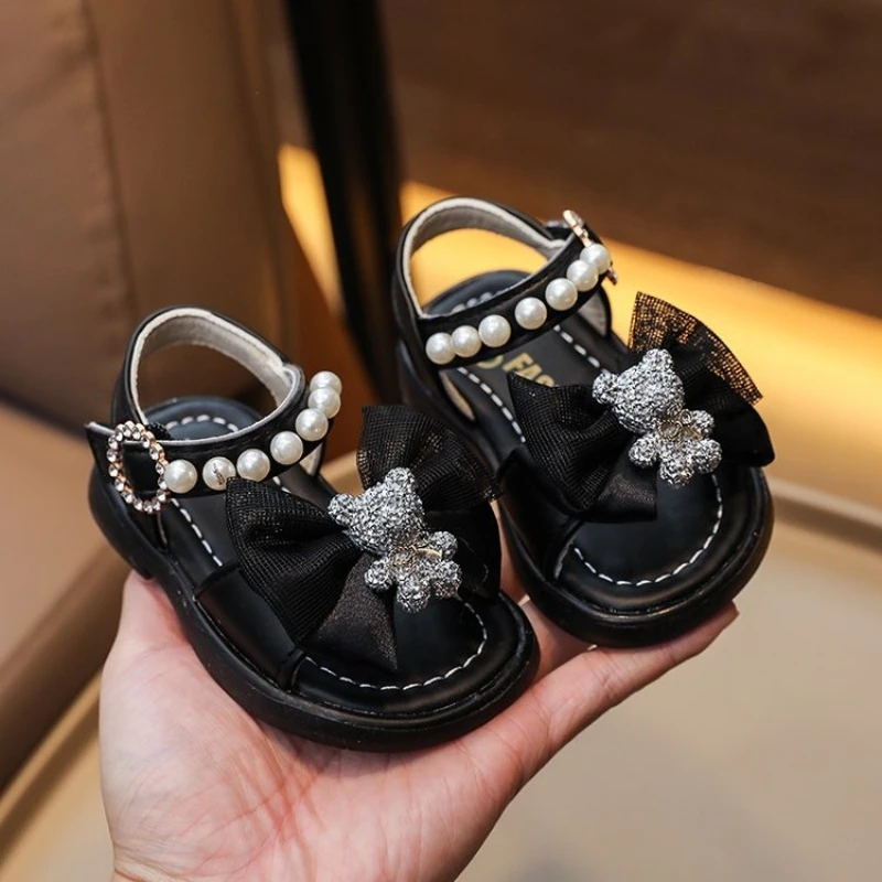 Baby Girl Sandals Kawaii Cartoon Bear Decos Summer Open Toe Sandals 1-4Y Girl Beach Shoes Toddler Leisure Comfortable