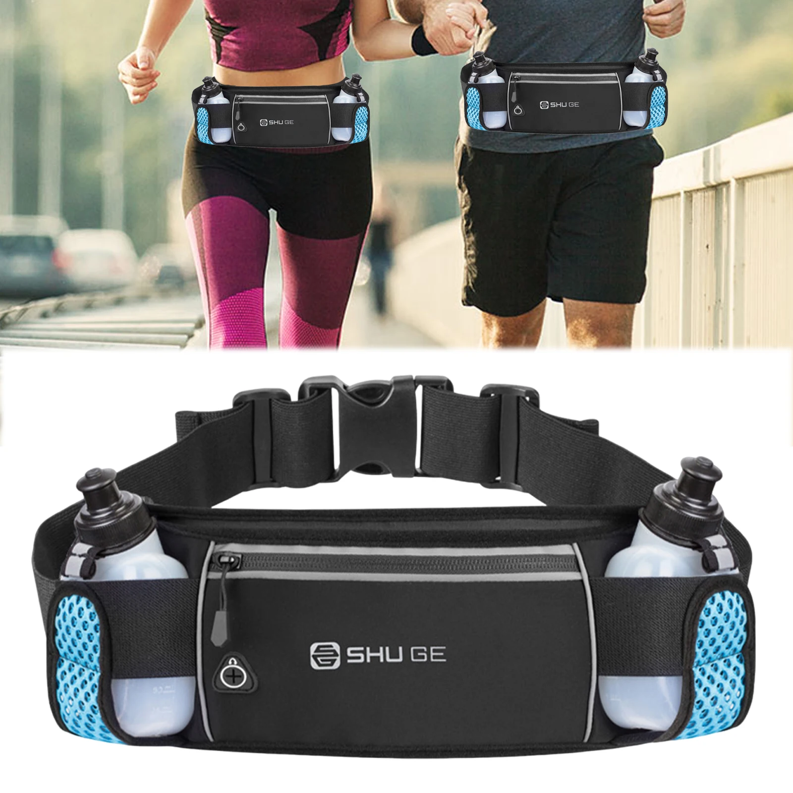 Running Belt with Bottles Fanny Pack with Adjustable Strap Waist Pack for Running Hiking Climbing