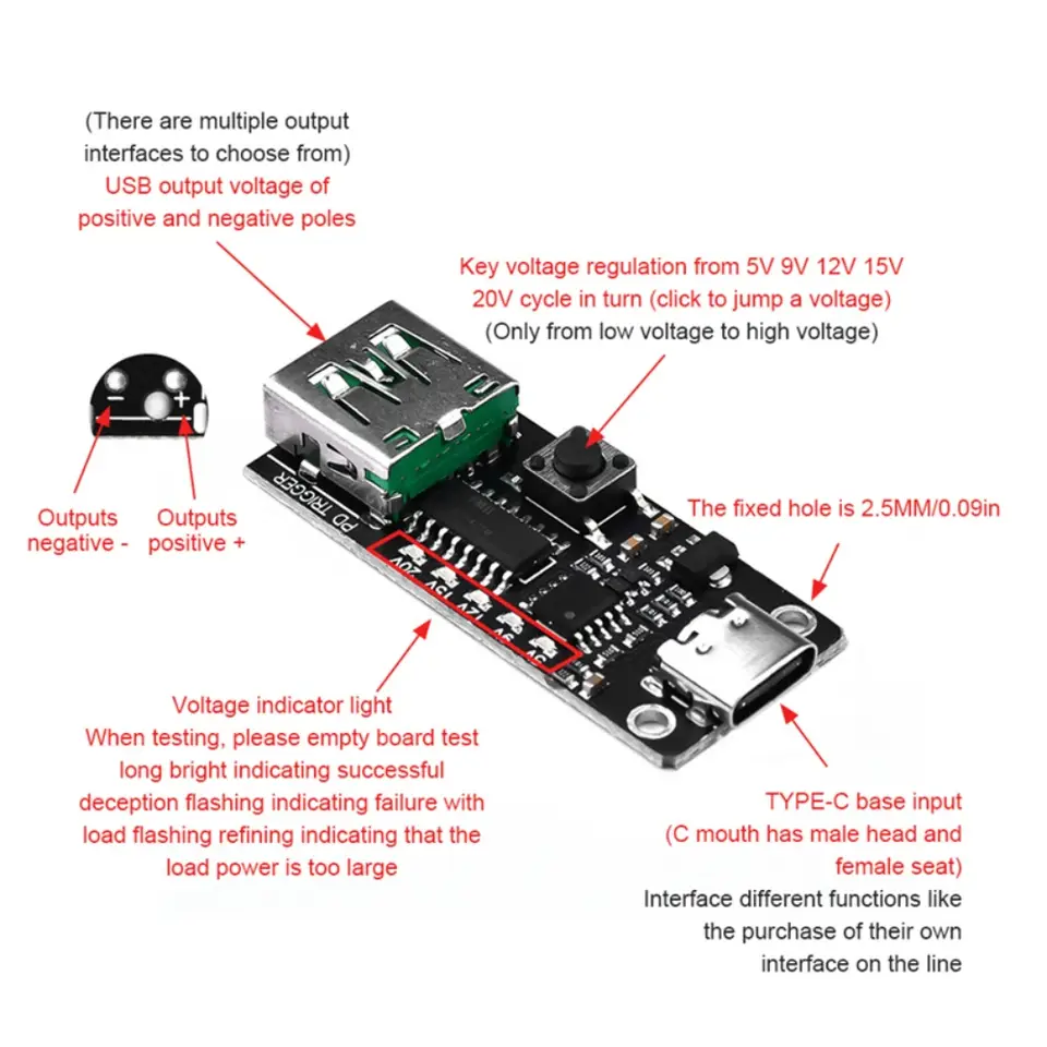 100W 5A USB-C Fast Charge Trigger Board Module PD/QC Decoy Board Fast Charge USB Type-c PD 2.0 3.0 Power Delivery Boost Module image 3