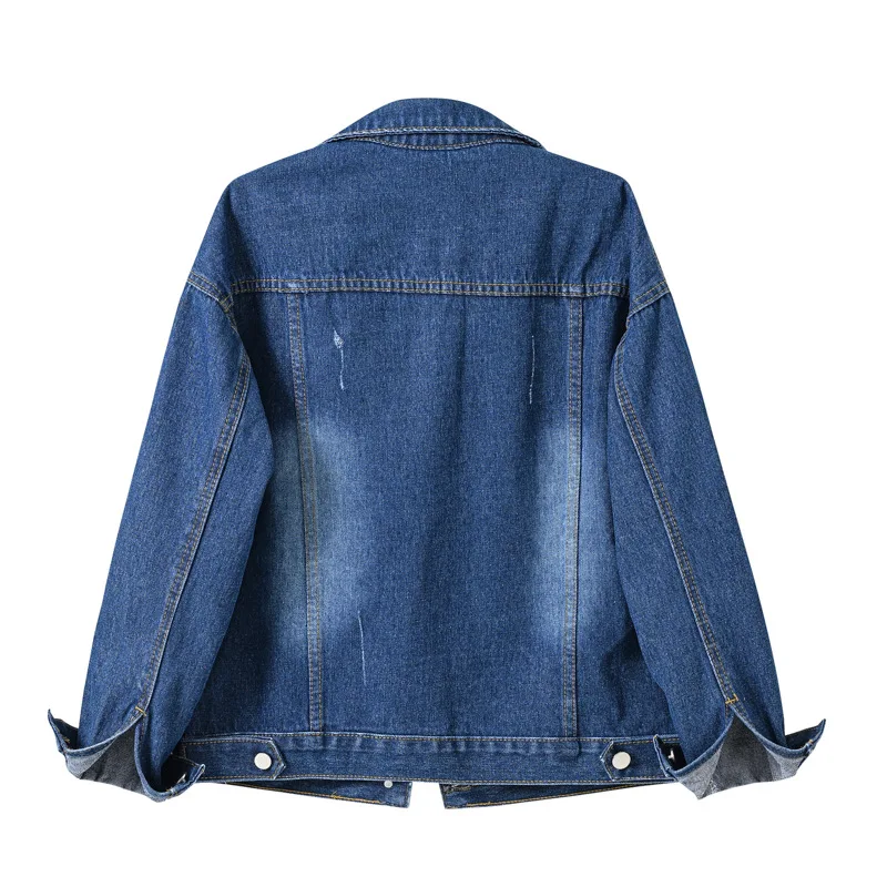 Y2K women’s denim jeans coat with cotton lining, button front, punk gothic bomber jacket for spring and autumn wear dark blue 002
