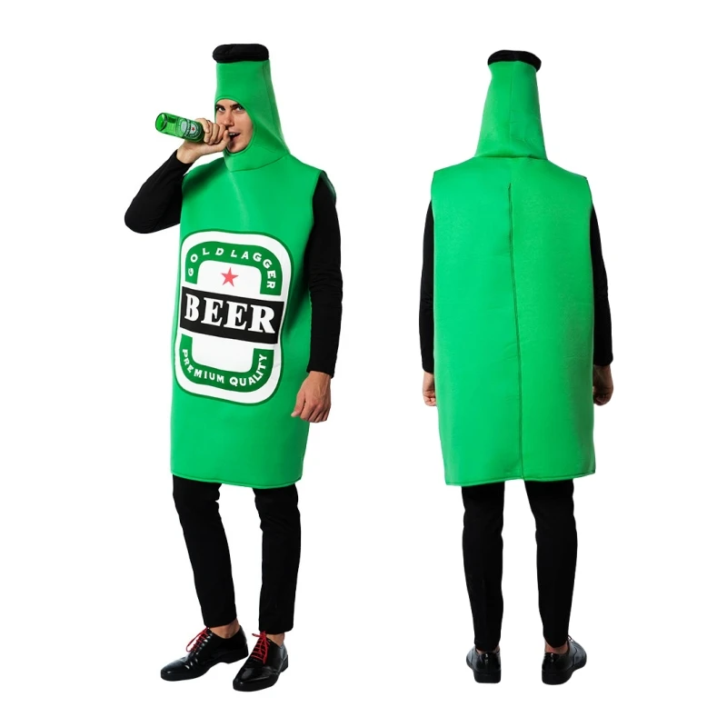 

Funny Cosplay Beer Costume Unisex Oktoberfest Suits Beer Bottle Jumpsuits Halloween Carnival Dress up Party Bavarian Beer Outfit