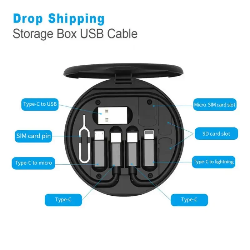 Multifunctional USB Data Cable Set with Storage Box