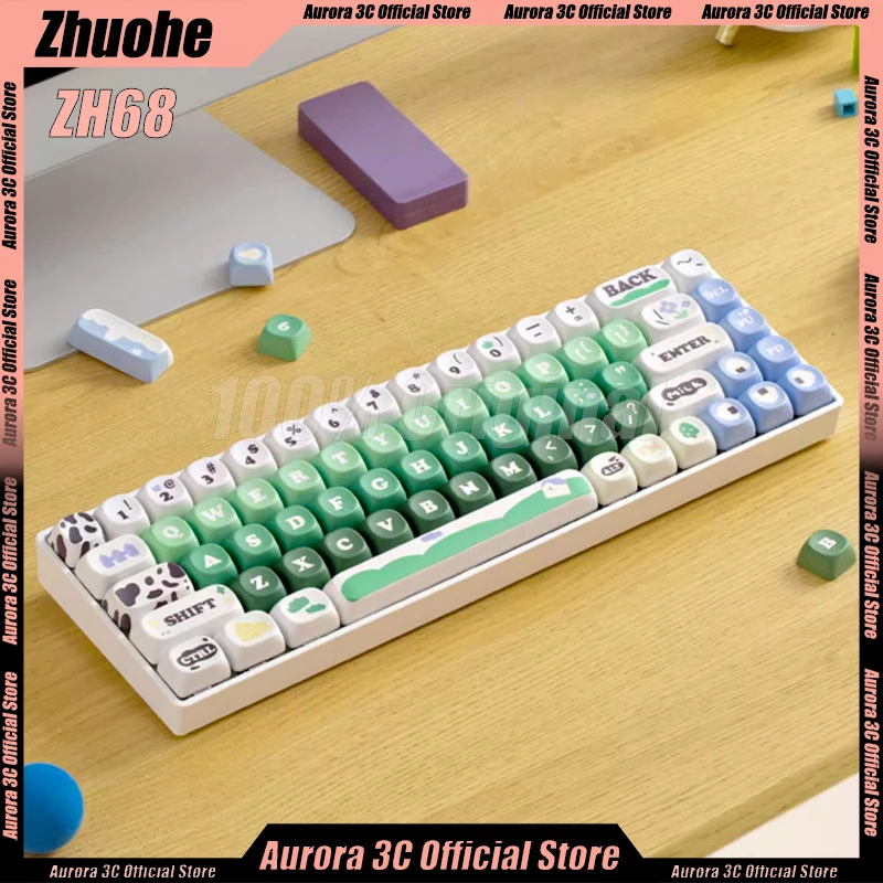 

Zhuohe Zh68 Zh100 Cow Ranch Mechanical Keyboard Wireless Bluetooth Keyboard 3mode Pbt Keycap Rgb Hot Swap Custom Game Keyboards