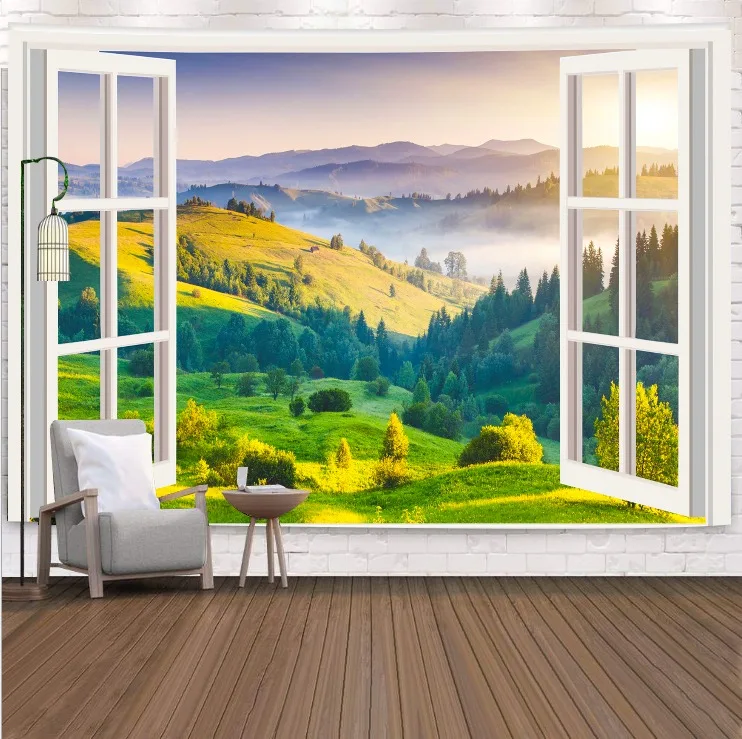 thumbnail image 1 of Tapiz colgante con paisaje de montaña al aire libre para decoración de paredes del hogar, oficina y sala de estar, 1 of 5