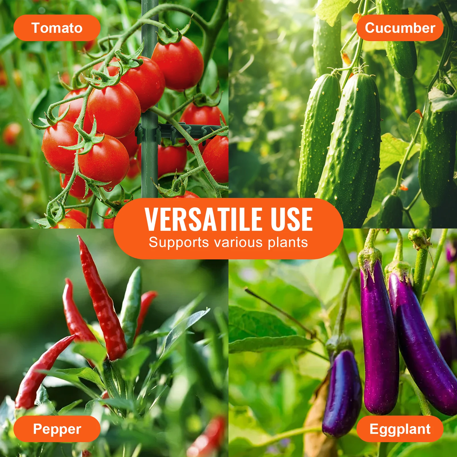 VEVOR 6 Packs Tomato Cages Garden 48 in Trellis Plant Stakes Support Raised Garden Bed Vegetables Flowers Climbing Plants plastic plant supports,plant stakes,plant climbing support,plant stem support,plant support stick,plant support racks,climbing plant trellis,flower stem holder
