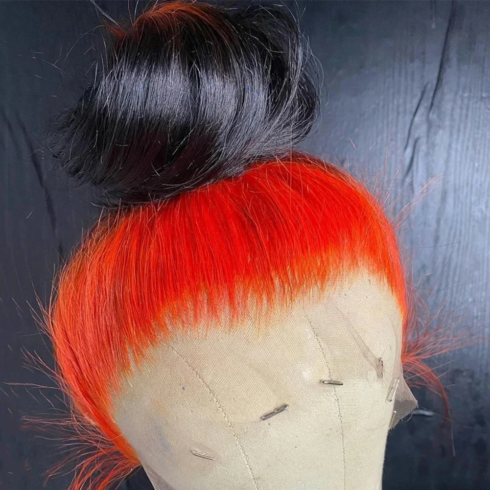 26 Inches Long Body Wave Synthetic Lace Front Wig Orange To Black Ombre For Women Frontal Wig Cosplay Charisma