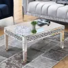 Rectangle Mirrored Coffee Table, Silver Living Room Table with Cryatal Diamond Inlay 4