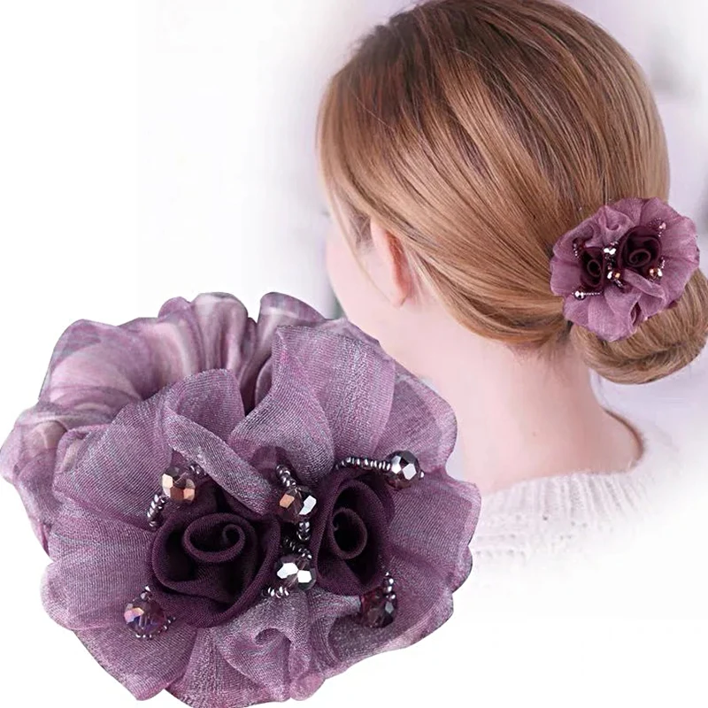 

Korean Large Intestine Hair Rope Elegant Organza Mesh Flower Hair Tie Elastic Yarn Pleated Scrunchies Fashion Women Accessories