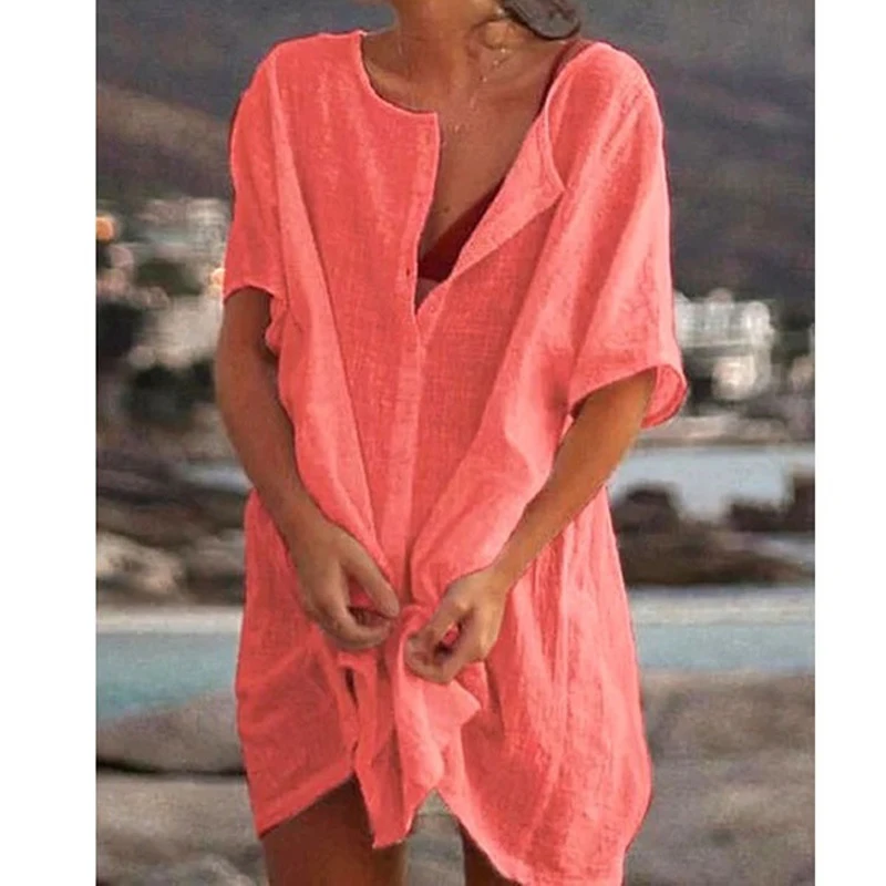 Cotton Tunics for Beach Women Swimsuit Cover-ups Woman Swimwear Beach Cover up Beachwear Mini Dress Sai de Praia petticoat skirt half slip skirt women full slip dress