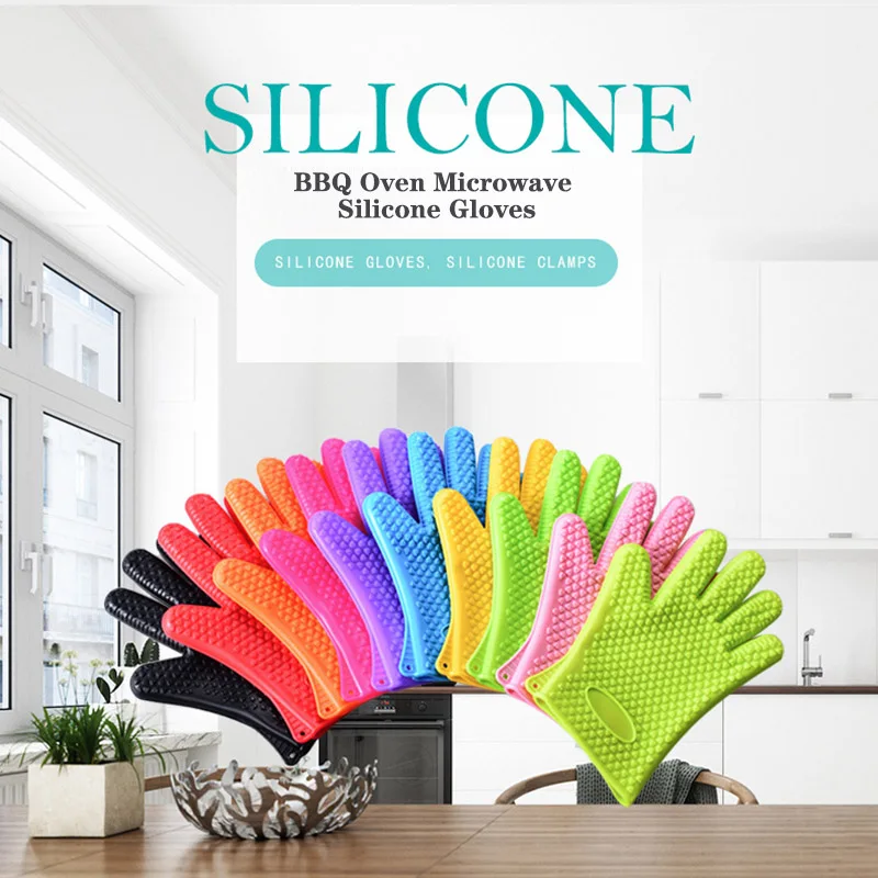 Baking Silicone Microwave Oven Gloves BBQ Grill Gloves Heat Resistant Oven Mitts Kitchen Gadgets
