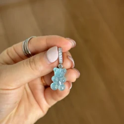 BenS Colorful Resin Gummy Bear Charm for Jewelry Making and DIY Crafts (Silver Jelly Blue)