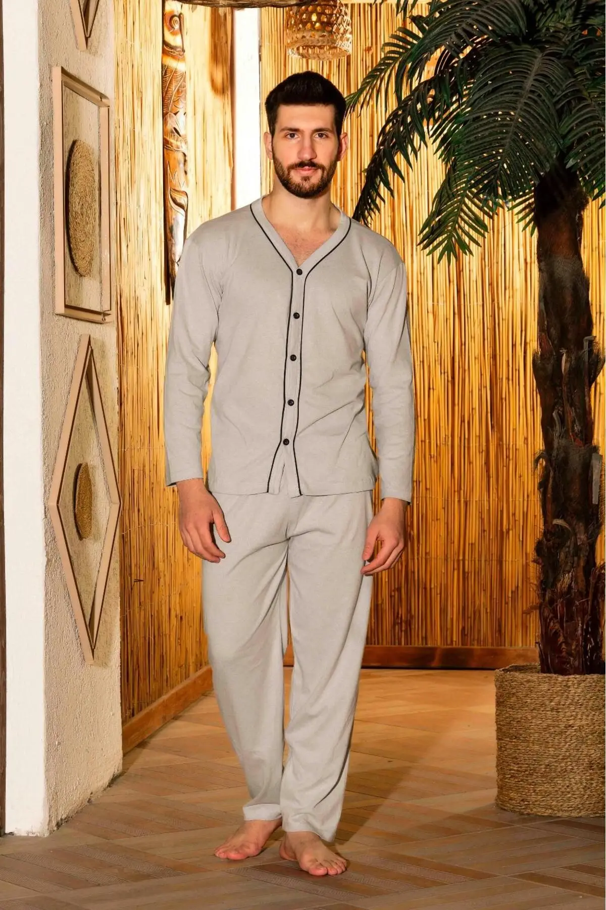 Men's Buttoned High Quality Cotton Pajama Set 16511
