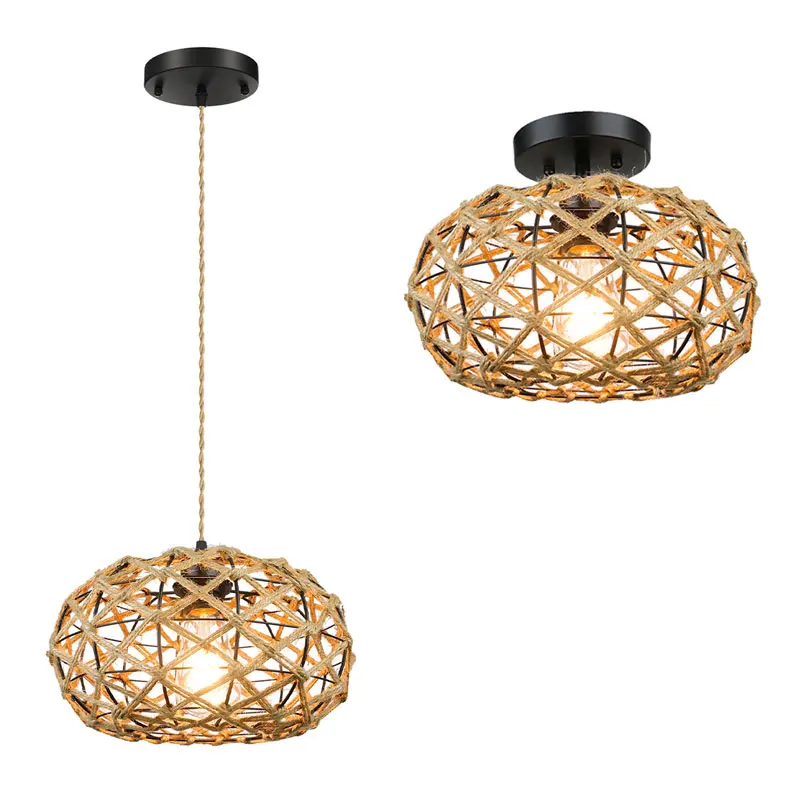 

Vintage Hemp Rope Iron Art Ceiling Lamp Bedroom Bedside Ceiling Lamp Aisle Ceiling Light Restaurant Pendant Lamp