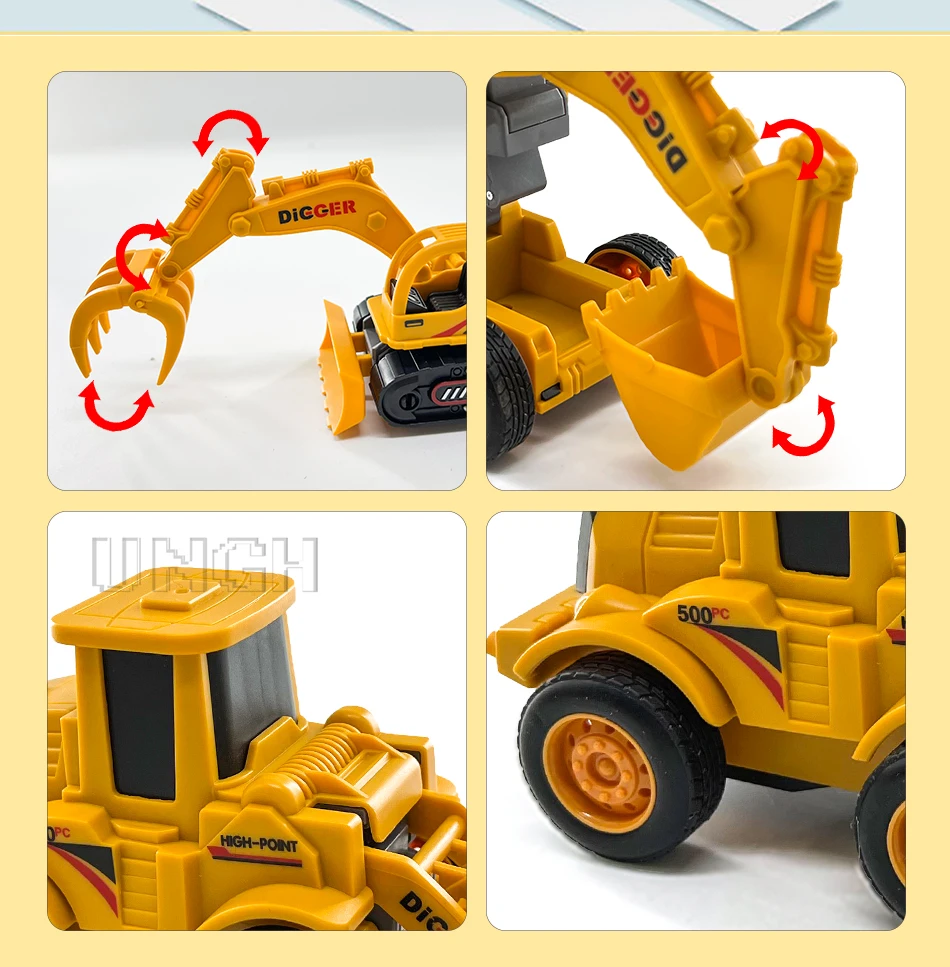 UNGH 10cm One-key Deform Car Diecast Transformation Excavator TrucK Model Toy for Children Boy Games Inertial Engineering Carbot hot wheels monster truck