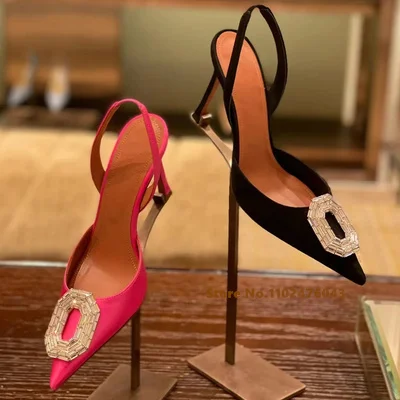 

Oval Rhinestone Button Baotou Sandals 2023 Spring New Celebrities Pointed Toe Thin High Heels Hollow Slip On Banquet Women Pumps