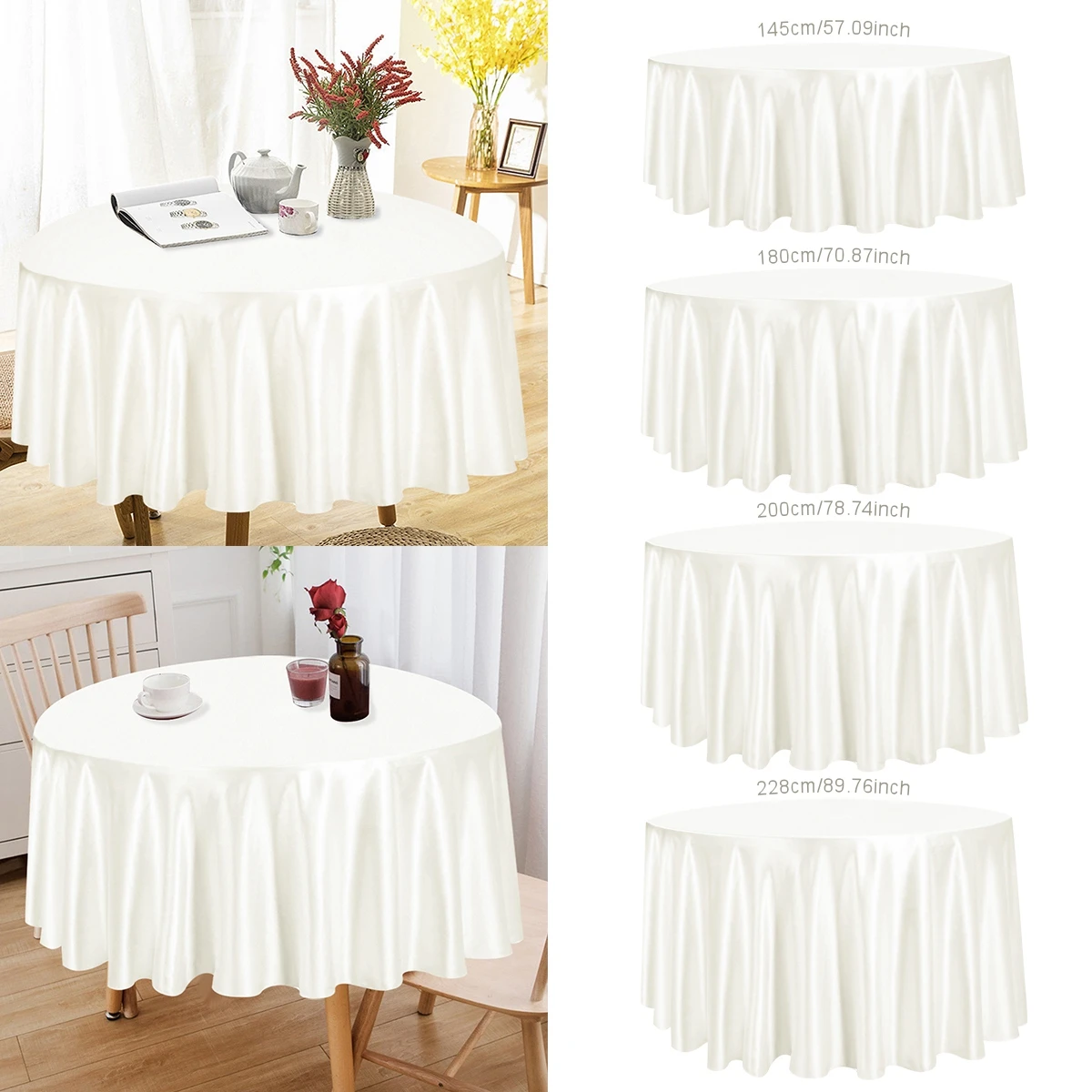 Solid Color Round Satin Tablecloth Wedding Party Resistant Wrinkle Free Soft Table Cloth Home Banquet Restaurant Table Decors 2