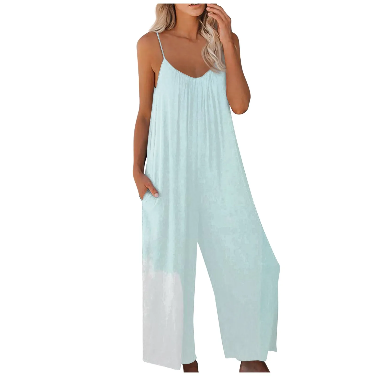 

Women Strap Loose Jumpsuit Summer Casual Wide Leg Pants Solid Dungaree Bib Overalls Sleeveless Oversized Cotton Linen Jumpsuits