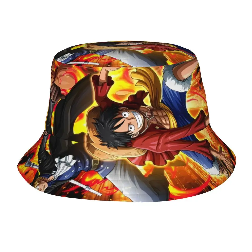 One Piece Fischerhüte für Männer und Frauen, Strandhüte Ace Luffy Sabo, Sonnenhüte, lässiger UV-Schutz für Wandern, Angeln, Bob-Hüte – Detail 1
