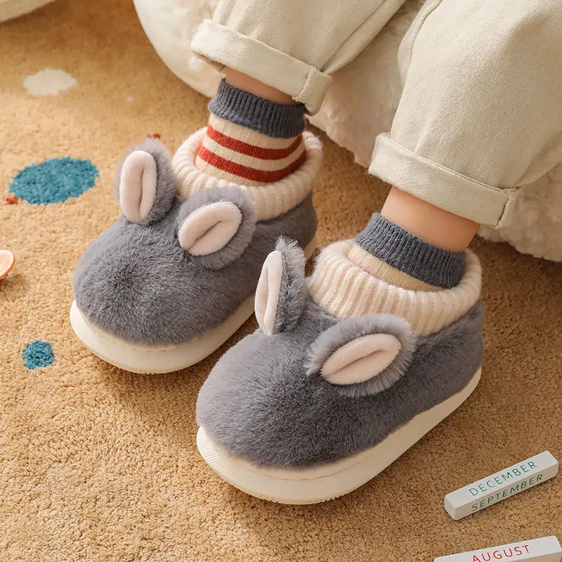 Children's Slippers Winter Keep Warm Plush Bedroom Cotton Fluffy Slippers Cartoon rabbit Cute Kids House Fur Slipper Home Shoes baby boys girls children s gloves winter cute cartoon full fingers halter gloves for keep warm knitted mittens for 1 3 years kid