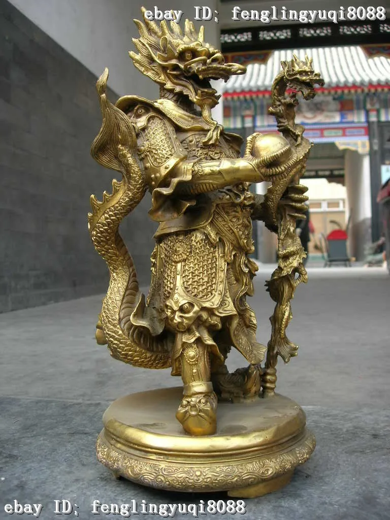 

Grosir outlet pabrik perunggu Retro langka besar 17 "mistis Tiongkok bersinar kuningan murni patung buddha King naga laut
