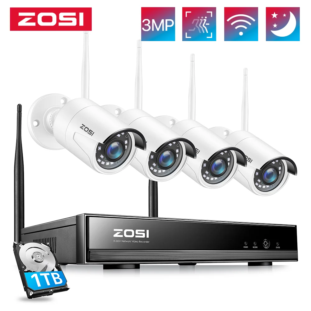 Zosi 3mp Wireless Security Cameras System With 8channel H.265 2k Cctv