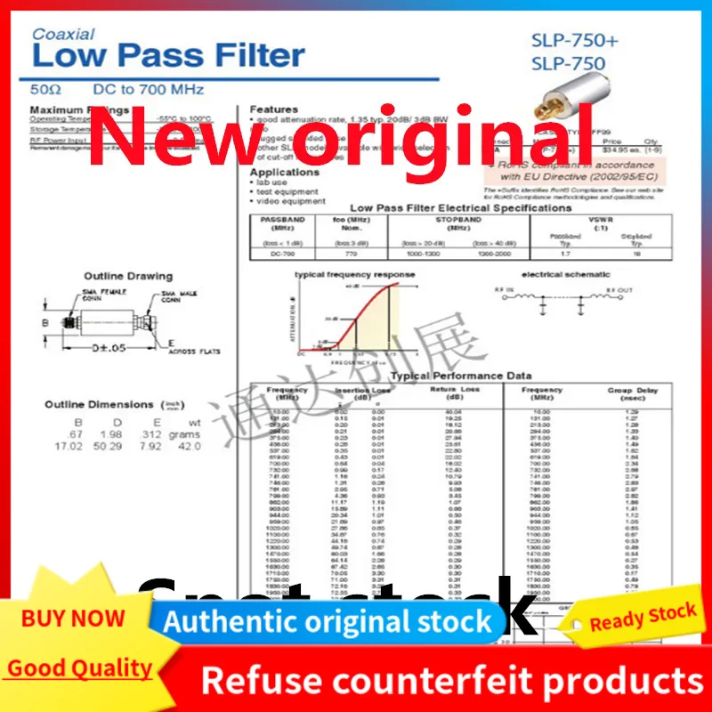 

SLP-1000+ RF low-pass filter SMA SLP-1.9+ SLP-750+ SLP-70+ SLP-15+ SLP-21.4+ VLF-3800+ new original 1pcs/lot