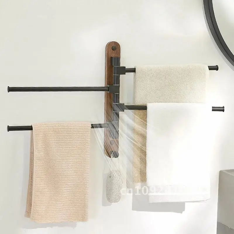 Wood Luxury 3/4/5 Swivel Towel Bars Hanger Bathrobe Bathroom Towel Wall Rack Holder Accessories Rotatable Mounted