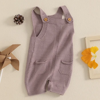 Baby Girl Summer Romper Sleeveless Front Pocket Solid Color Jumpsuit Infant Overalls Outfit 2